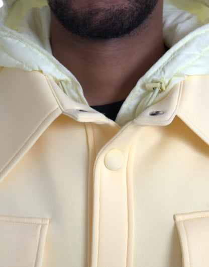 Yellow Hooded Collared Button Zipper Jacket