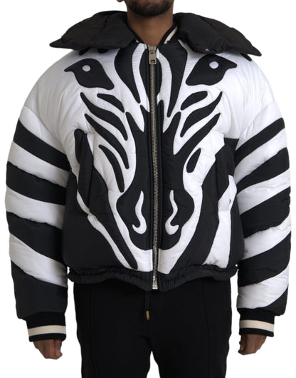 Black White Stripes Hooded Puffer Jacket