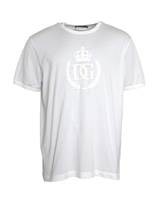 White Logo Embossed Cotton Crewneck T-shirt