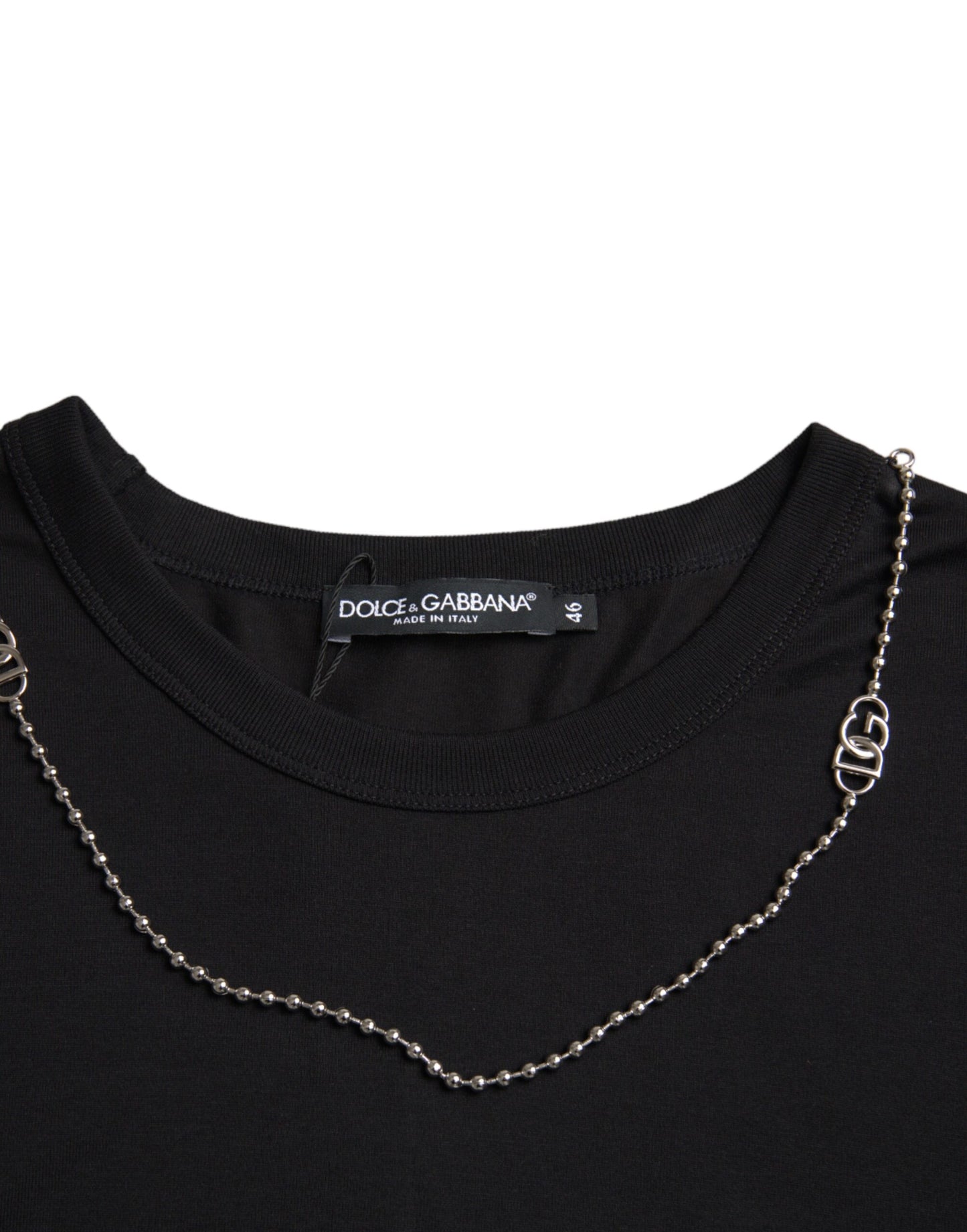 Black Cotton Silver Chain Short Sleeve T-shirt