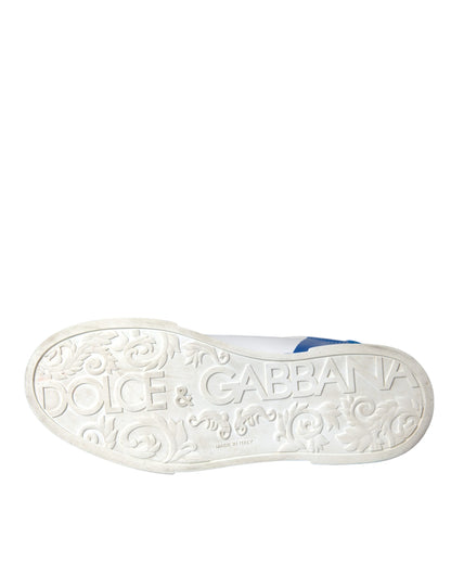 White Blue Leather Logo Low Top Sneakers Shoes