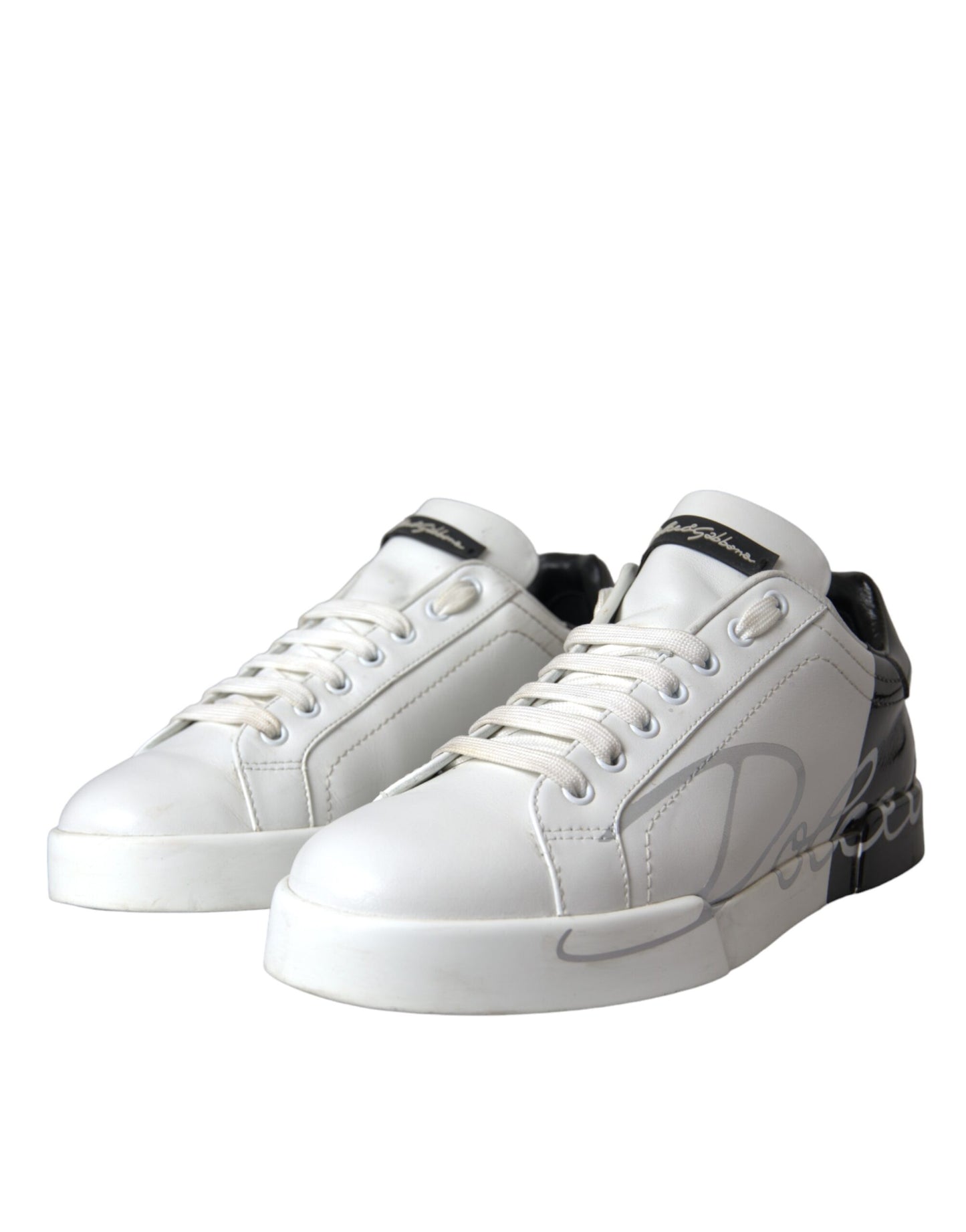 White Black Leather Logo Low Top Sneakers Shoes