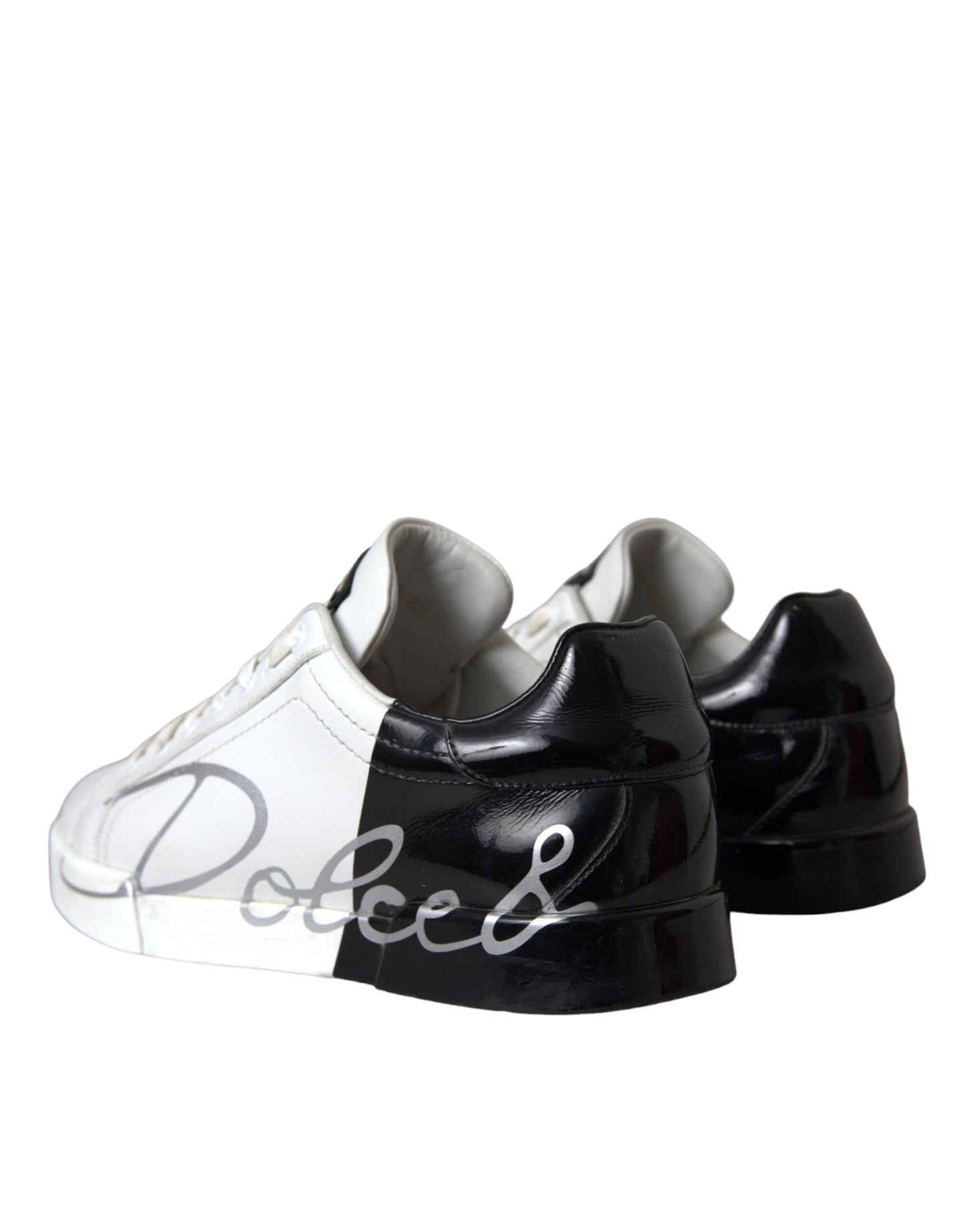 White Black Leather Logo Low Top Sneakers Shoes