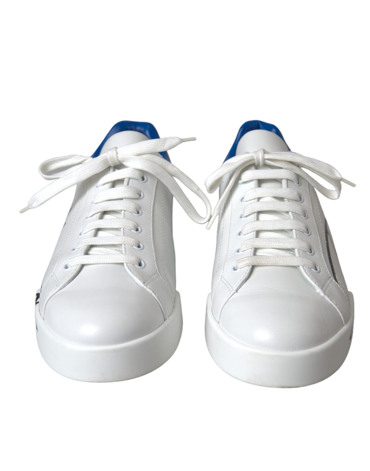 White Blue Leather Logo Low Top Sneakers Men Shoes