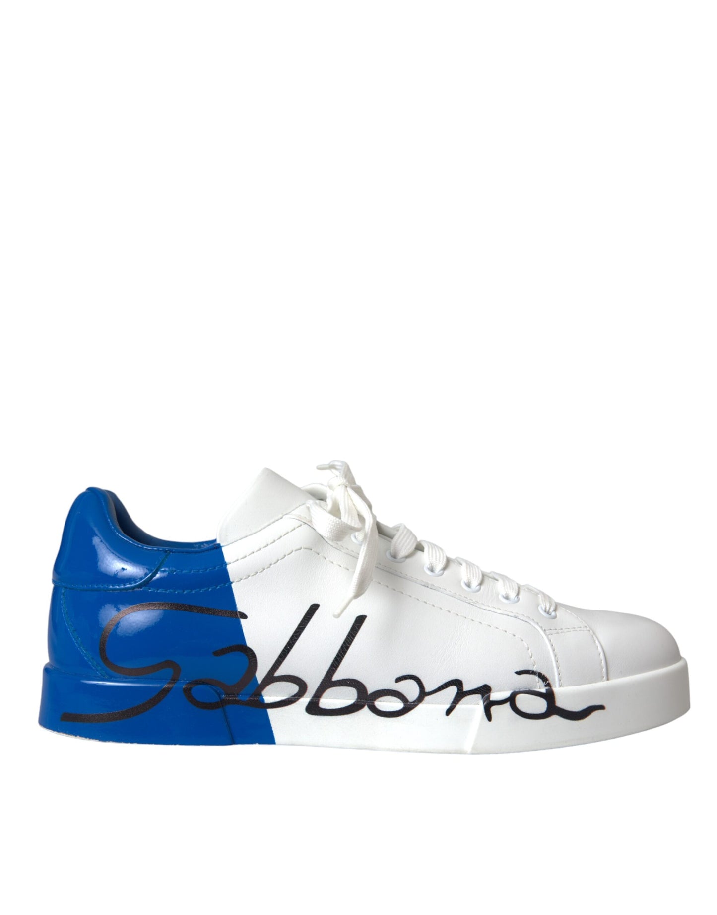 White Blue Leather Logo Low Top Sneakers Men Shoes