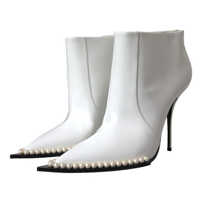 White Pearl Leather Pumps Heels Boots Shoes