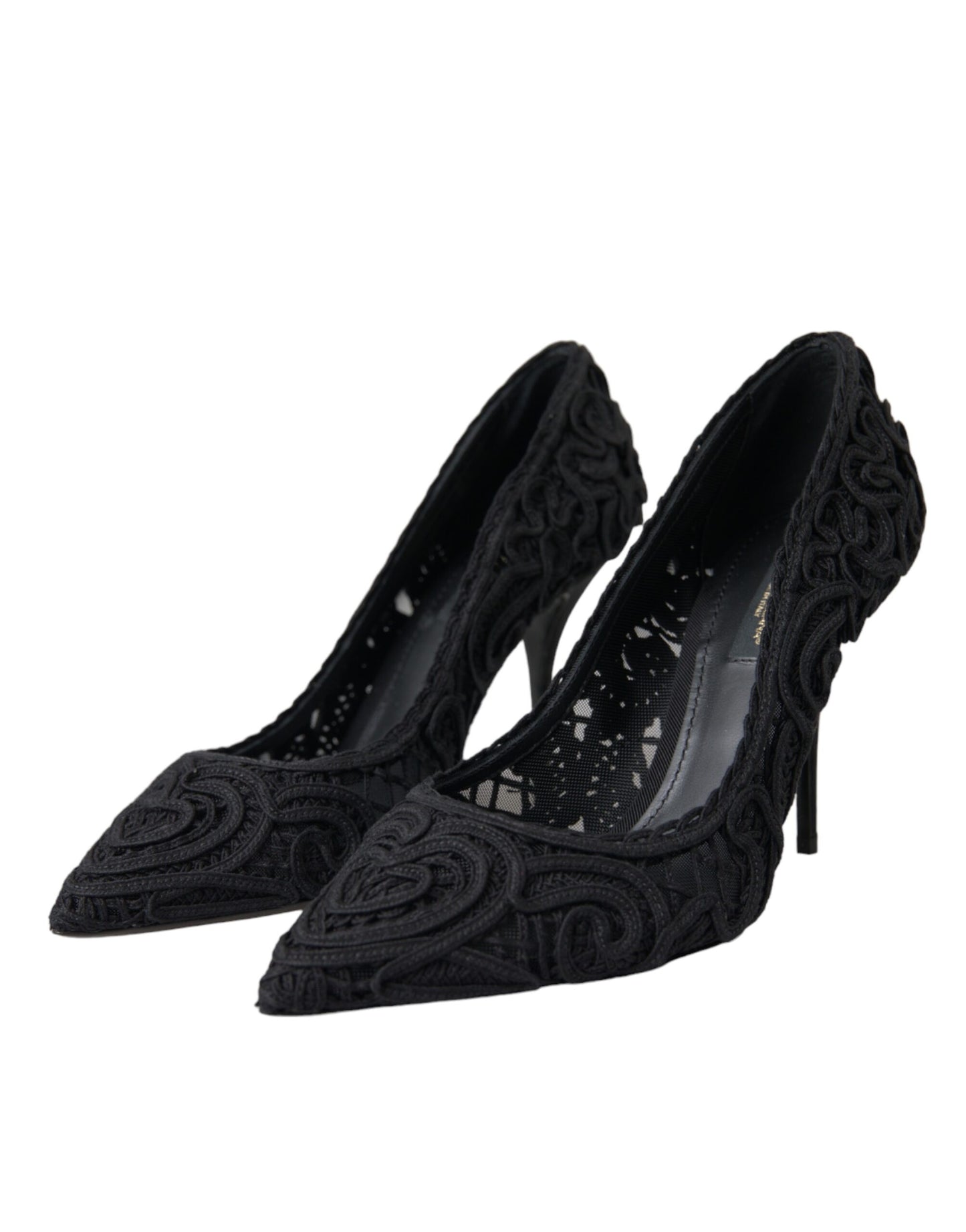 Black Cordonetto Ricamo Pump Heels Shoes