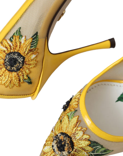 Yellow Sunflower Mesh Heels Pumps Shoes