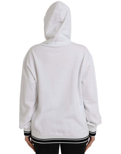 White Cotton Logo Hoodie Pullover Sweater