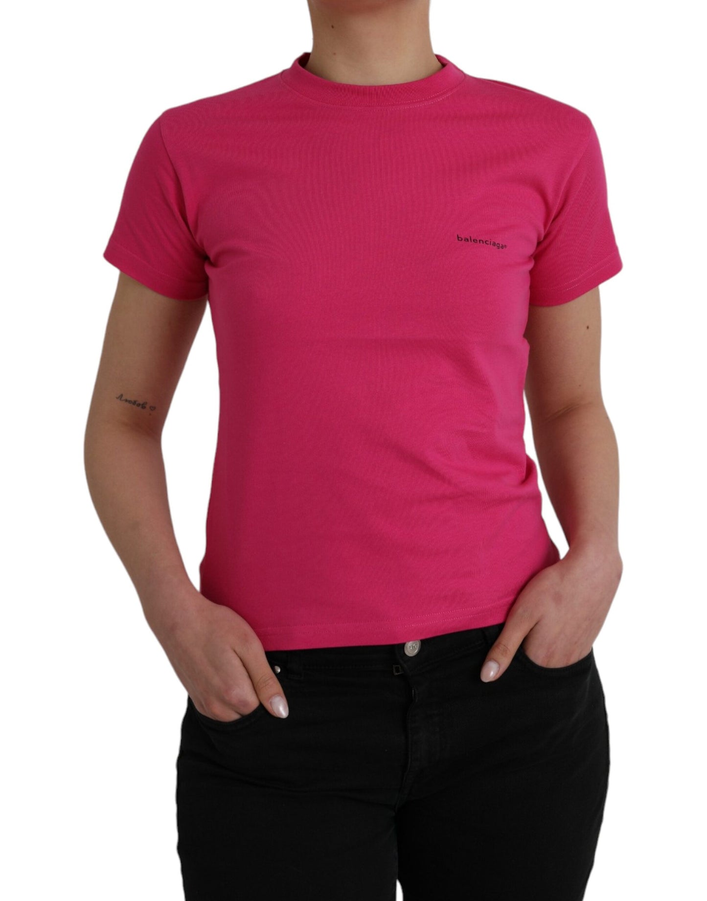 Pink Cotton Crew Neck Short Sleeves Tee T-shirt