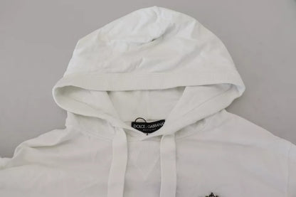 White Cotton Hooded Sweatshirt Logo Sweater