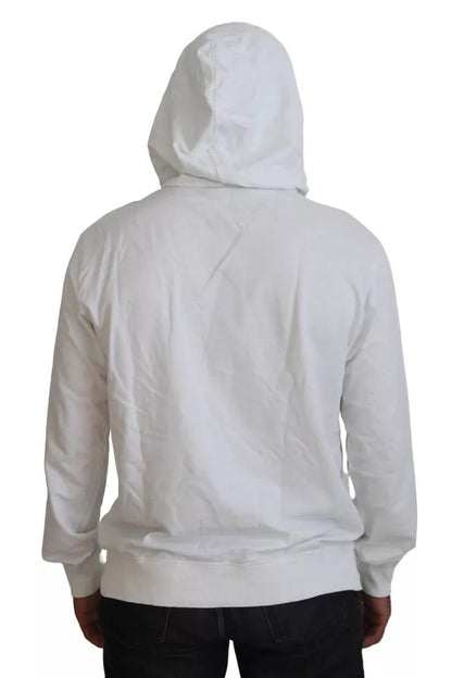 White Cotton Hooded Sweatshirt Logo Sweater