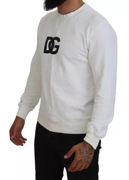 White Logo Cotton Crew Neck Pullover Sweater