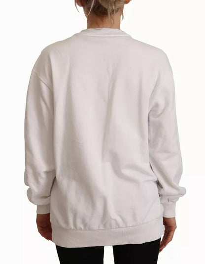 White Logo Embossed Cotton Sweatshirt Sweater