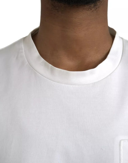 White Logo Embossed Cotton Crewneck T-shirt