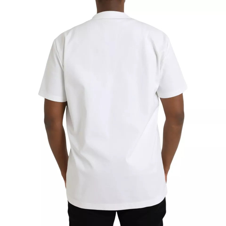 White Logo Embossed Cotton Crewneck T-shirt