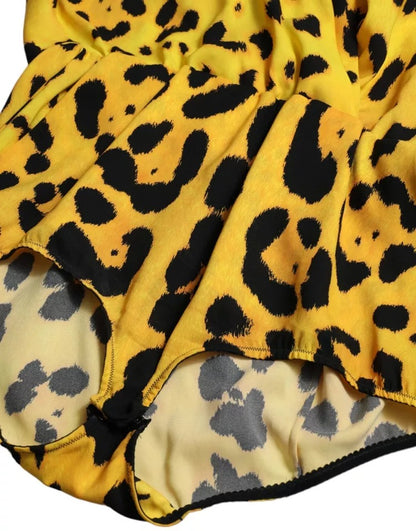 Yellow Leopard Print Long Sleeves Top Blouse