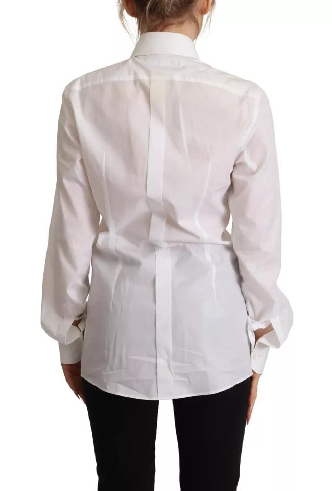 White Cotton Dress Collared Long Sleeves Shirt Top