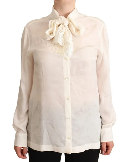 White Blouse Ascot Collar Shirt Silk Button Top