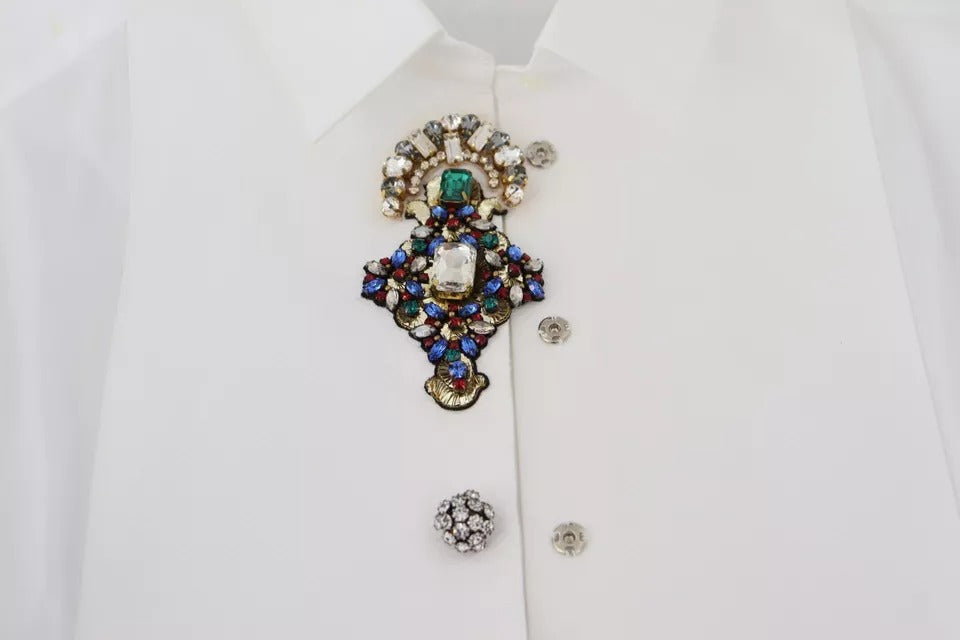 White Cotton Crystals Shirt Embellished Top