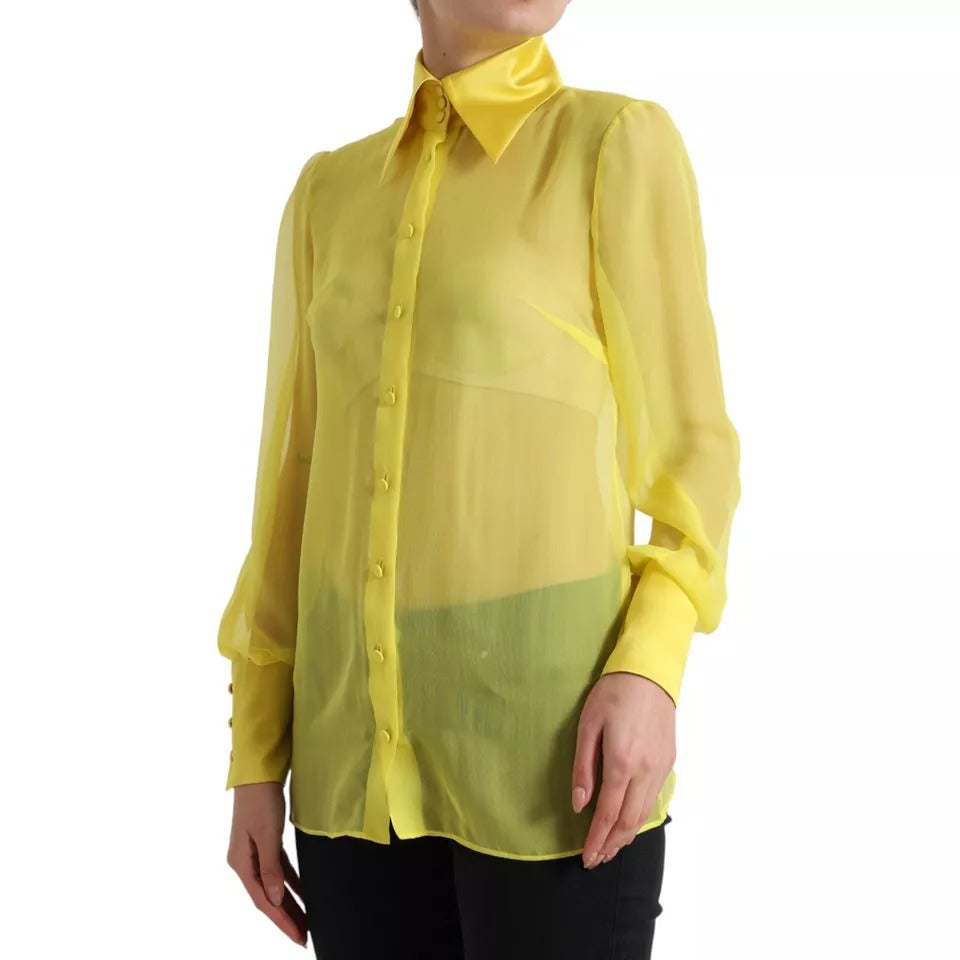 Yellow Long Sleeve Button Down Blouse Top