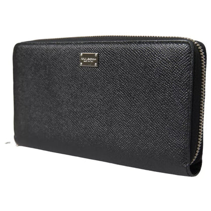 Black Calf Leather Zip Around Continental Women Wallet