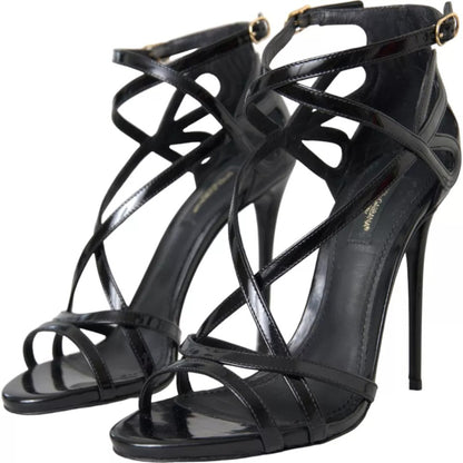 Black Bellucci Leather Heels Sandals Shoes