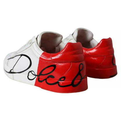 White Red Leather Logo Low Top Sneakers Shoes