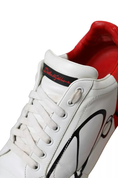 White Red Leather Logo Low Top Sneakers Shoes