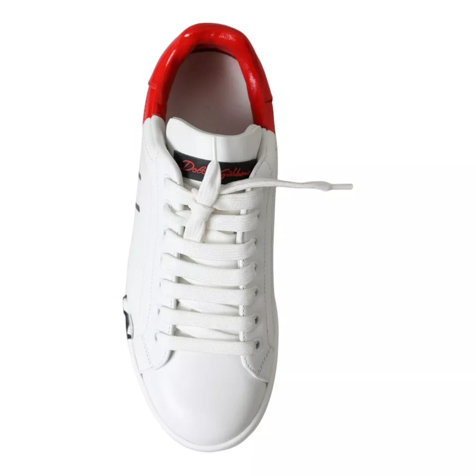 White Red Leather Logo Low Top Sneakers Shoes