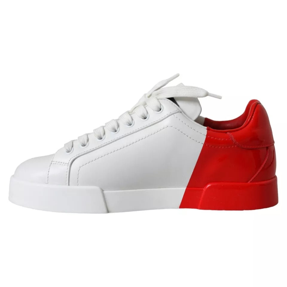 White Red Leather Logo Low Top Sneakers Shoes