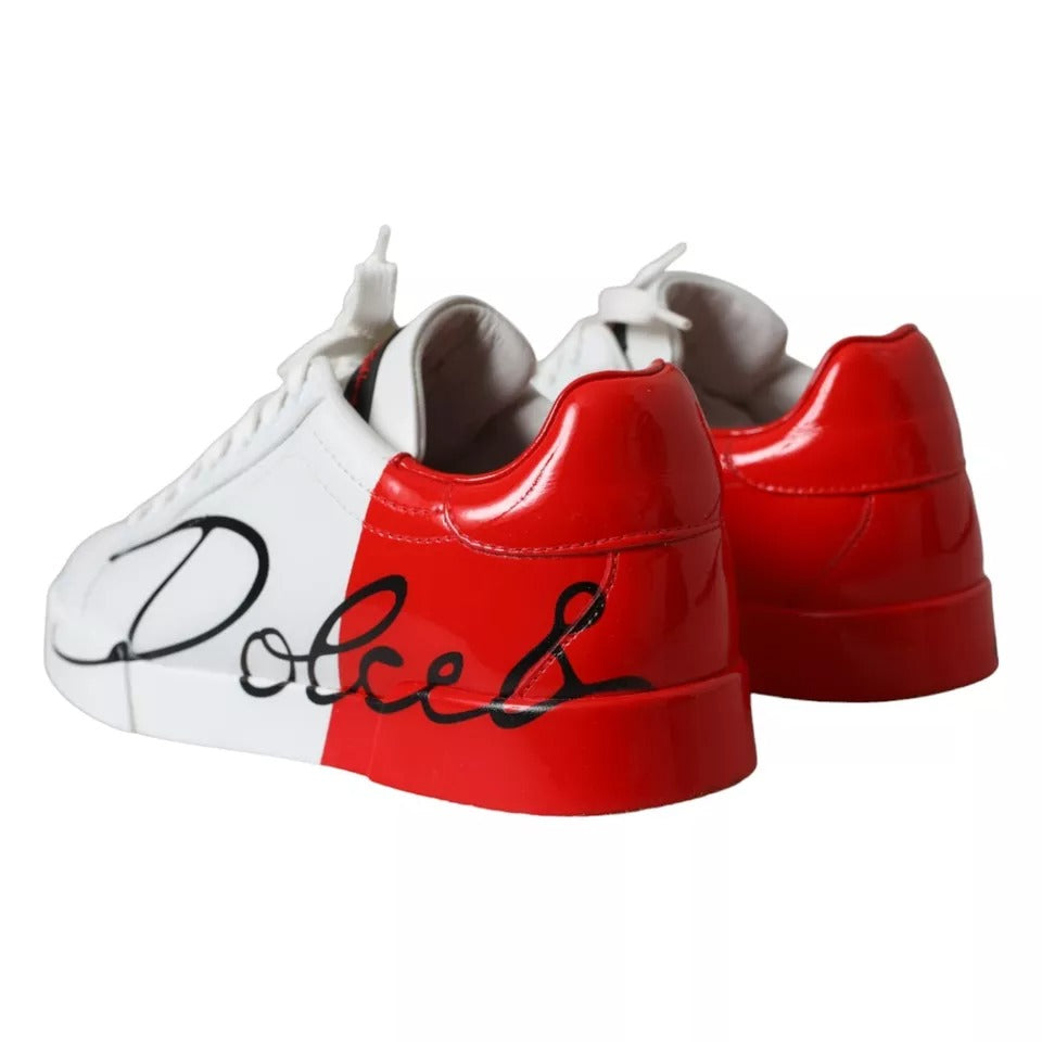 White Red Leather Logo Low Top Sneakers Shoes