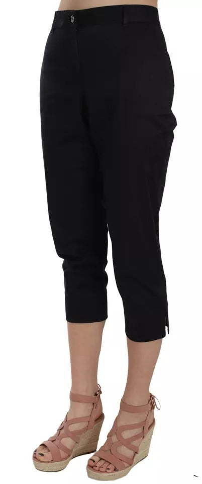 Black Cotton Cropped Capri Pants