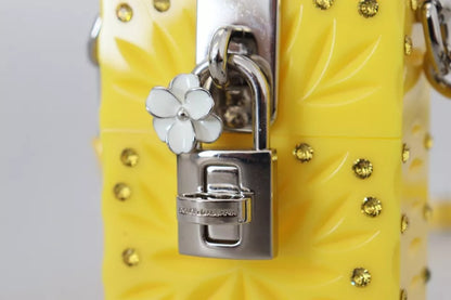 Yellow Plexiglass Crystals Box Padlock Women Clutch Bag