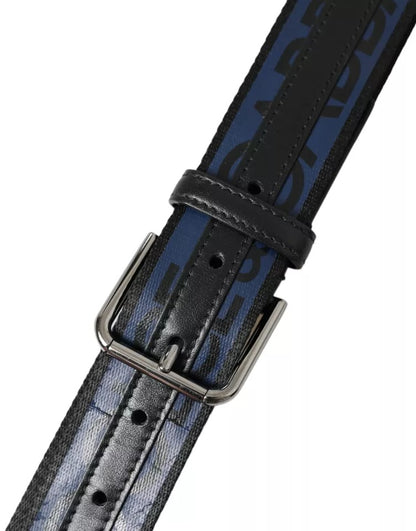 Black Blue Leather Silver Metal Buckle Belt