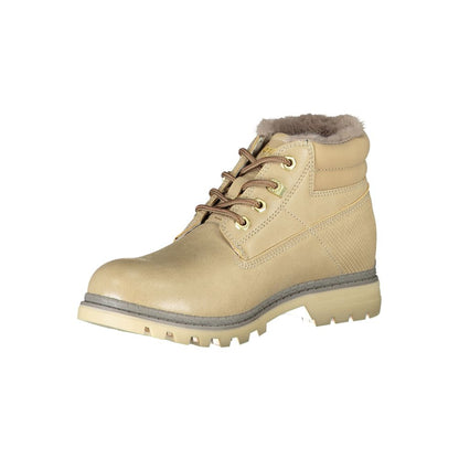 Beige Lace-Up Boots with Contrast Details