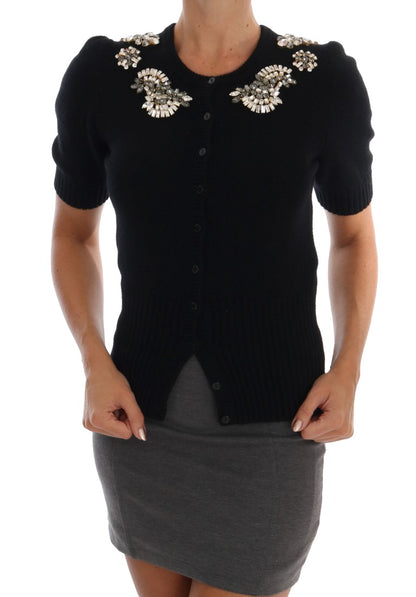 Black Cashmere Crystal Embellished Cardigan