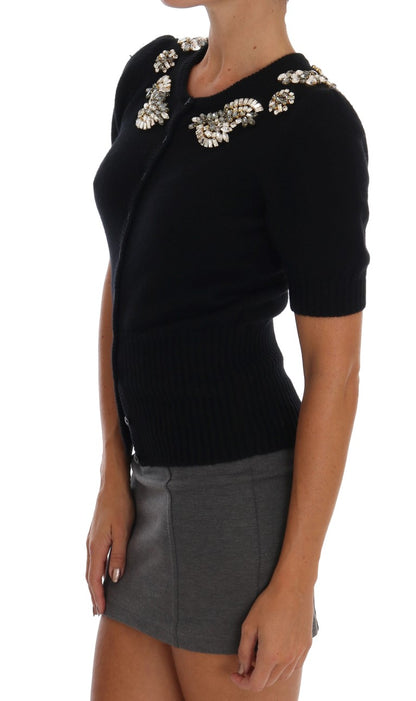 Black Cashmere Crystal Embellished Cardigan