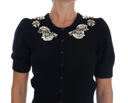 Black Cashmere Crystal Embellished Cardigan