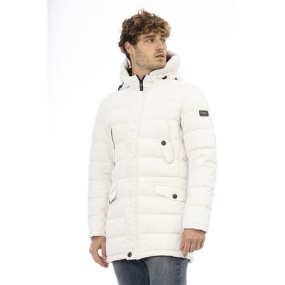 White Polyester Men's Hooded Jacket