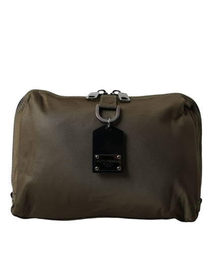 Army Green Nylon Logo Clutch Crossbody Shoulder Bag