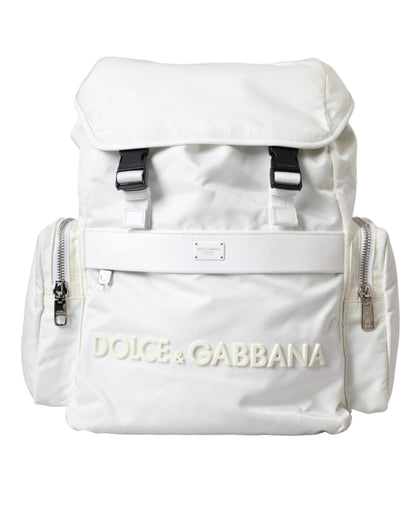 White Nylon Rubber Logo Backpack Rucksack Bag