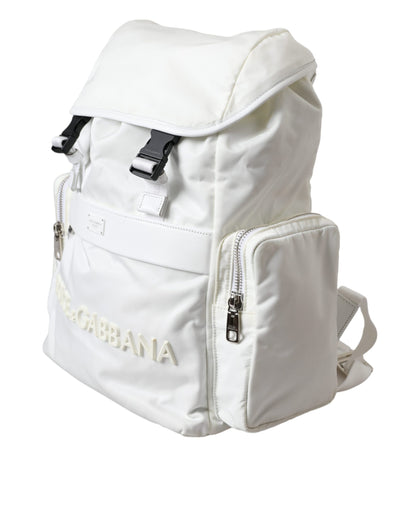 White Nylon Rubber Logo Backpack Rucksack Bag