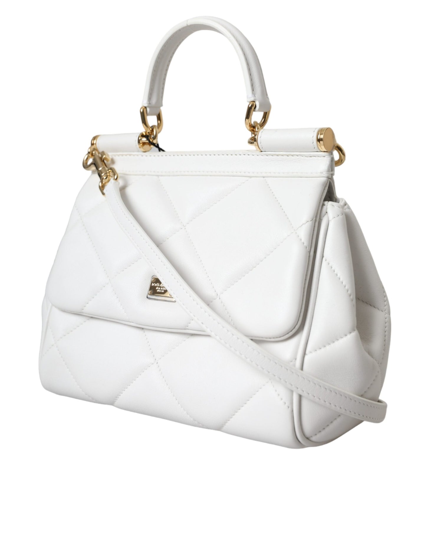 White Quilted Leather SICILY Shoulder Purse Satchel Bag