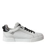 White Black Leather Low Top Sneakers Men Shoes