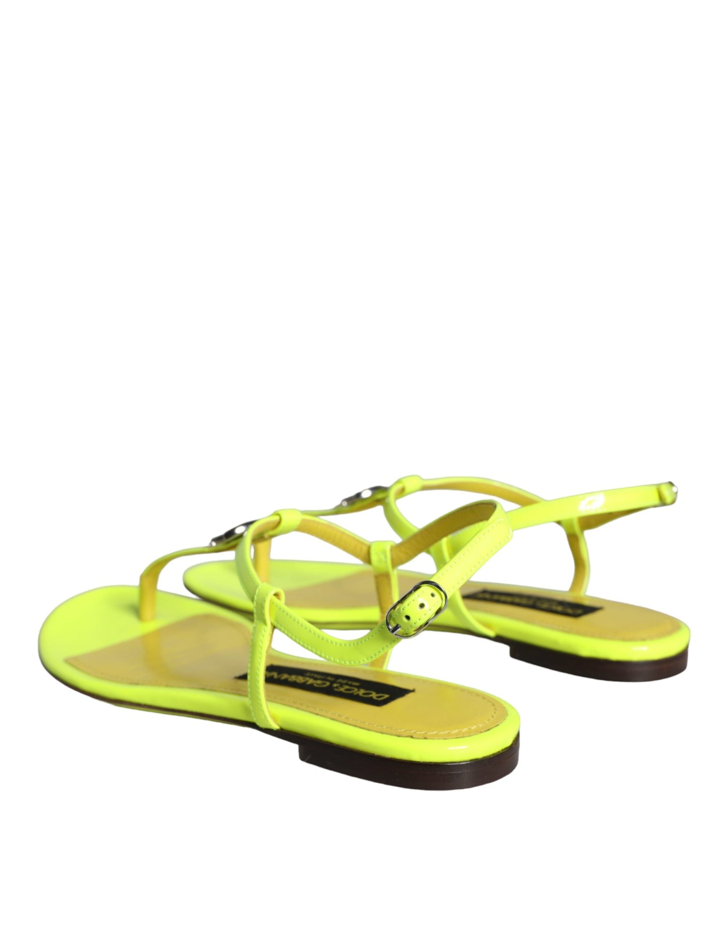 Yellow Leather DG Logo Flats Sandals Shoes