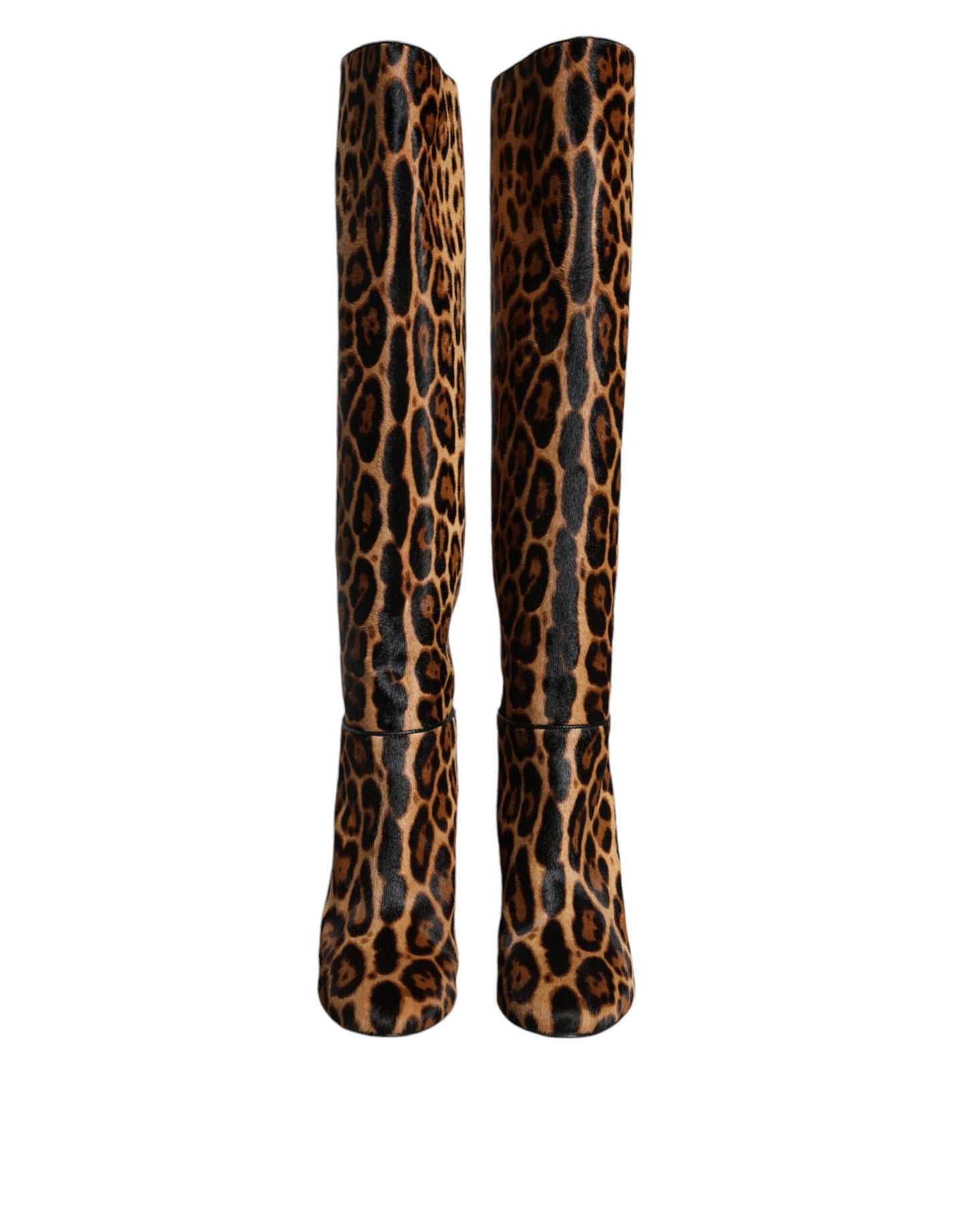 Beige Black Leopard Knee High Boots Shoes