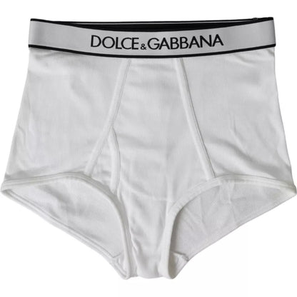 White Cotton Stretch Branded Logo Underwear