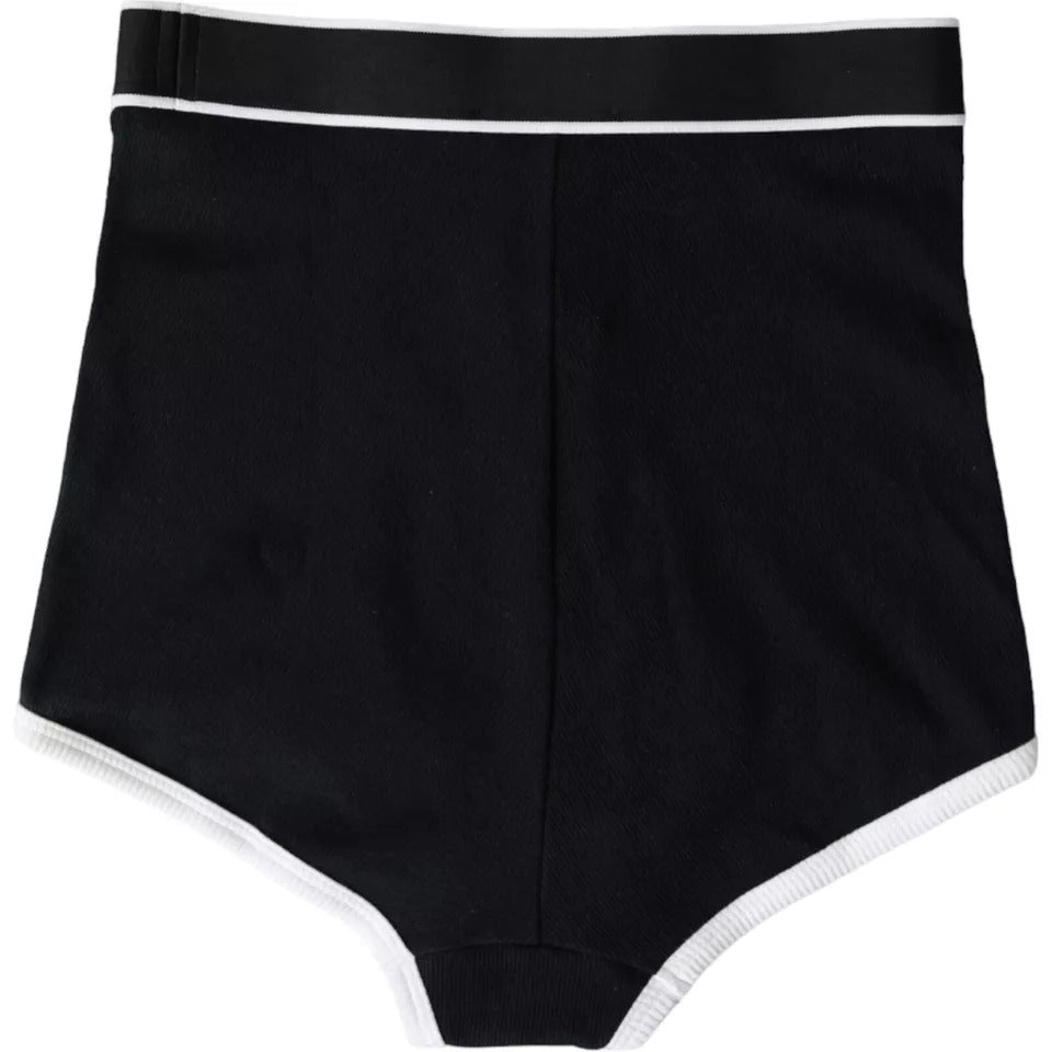 Black Cotton Stretch Branded Logo Underwear