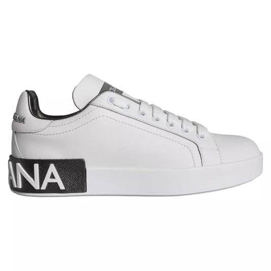 White Black Leather Portofino Sneakers Shoes